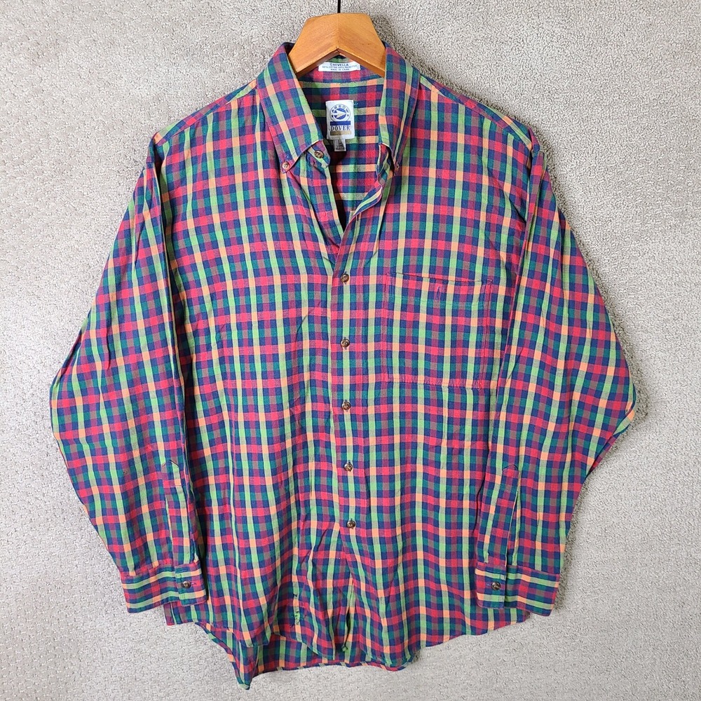 Vintage Arrow Dover Shirt Mens Large Red Blue Green‎ Plaid Button Down Chavella